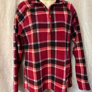 Eddie Bauer Red Plaid Quarter-Zip Pullover Fleece